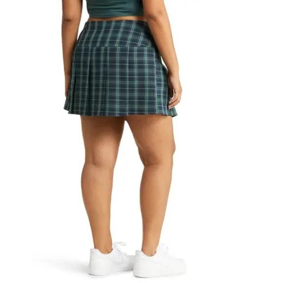 NEW BP. NORDSTROM Women's Navy- Green Coco Plaid Mini Pleated Skirt Plus Size 2X - Picture 2 of 7